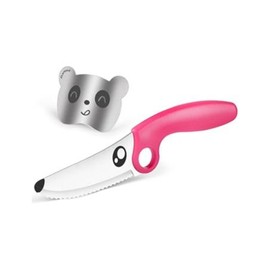 Kids Knife Set for Real Cooking with Finger Guard & Educational Ring | Toddler Safe Knife with Serrated Stainless Steel Blade & Ergonomic Handle | Montessori Kitchen Tool - Color: Raspberry Pink