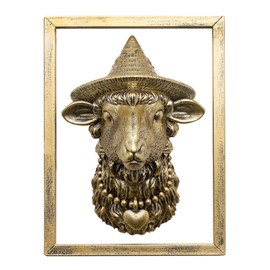 Animal Heads Wall Decor (Includes Metal Frame) Resin Animals Sculptures Head Wall Hanging Decoration Gold vintage Wall Sculpture for Living Room Bedroom Office(Sheep)