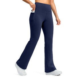 G Gradual Women's Fleece Lined Pants High Waist Winter Thermal Warm Flare Leggings Hiking Yoga Pants Women with Pockets(Navy,29-XL)