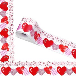 mdgfge 59Ft Valentines Heart Bulletin Board Borders Decorations Red Heart Trim Sweet Valentine Wall Decals Borders Paper Border Roll for Wedding Party School Classroom Decor Supplies