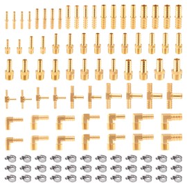 Ailbiuko 106Pcs Brass Hose Barb Fittings Assortment Kits Splicer Mender/Adaptor/Coupler/Connector 1/8" 3/16" 1/4" 5/16" 3/8" 1/2" Hose Fittings with Pipe Clamps for Water/Fuel/Air