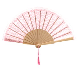 MAPIMANIA - Faltbare Fächer aus Spitze rosa, bestickte Fächer Hochzeit faltbar, Spanischer Fächer, Japanischer Fächer