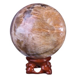 KYEYGWO Natural Moonstone Crystal Ball with Wooden Stand, Polished Round Stone Ball Sculpture Fengshui, Gemstone Fortune Telling Ball, Home Decor for Reiki Healing, Wicca, 71-80 mm