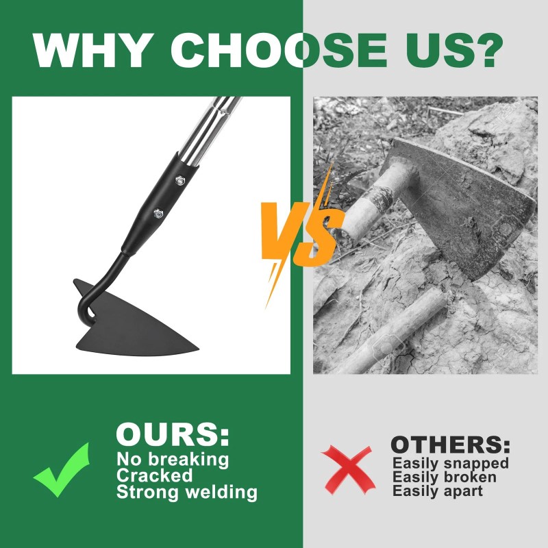 YEELOR Warren Hoe, Carbon Steel Triangle Garden Hoe with Stainless