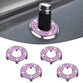ZIMISI 4PCS Bling Car Inner Door Lock Covers, Auto Pull Rod Bolt Decoration Stickers, Rhinestones Door Lock Pull Covers, Bling Car Accessories for Mercedes-Benz A/B/C/E Class GLC GLA GLK GLA (Pink)