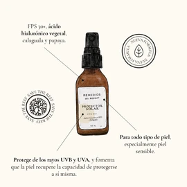 Remedios del Bosque Protector Solar Facial FPS30+ con Ácido Hialurónico Vegetal y Calaguala, 60 ML.
