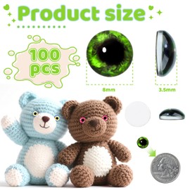 100PCS 8MM Glass Dragon Eyes Assorted Colors Glass Cabochon Dome Cat Bird Dragon Fake Glass Monster Eyes for Crochet Animals Clay Doll Making Sculptures Props and DIY Jewelry Making Findings