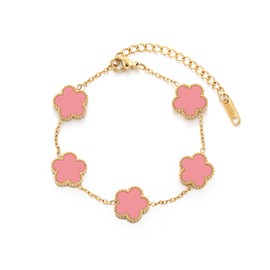 TICVSS Van Cleef Four Leaf Clover Bracelet for Women 18K Gold Plated Pink Lucky 4 Leaf Link Bracelet Jewelry Gift for Women