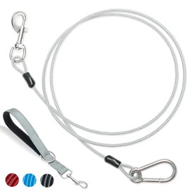 Short Dog Leash - Chew Proof 5 FT Dog Tie Out Cable with Reflective Soft Padded Handle for Training Walking Running Hiking Camping - Heavy Duty Lead Strong Dog Cable for Small Medium Large Dog