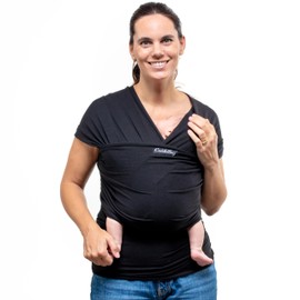 CuddleBug Baby Wrap - Hands-Free Baby Wrap Carrier - Soft & Stretchy Wrap - Baby Carrier Newborn to Toddler 7-35 lbs - One-Size-Fits-All Baby Holder Wrap - Hip-Healthy Baby Wrap Sling (Black)