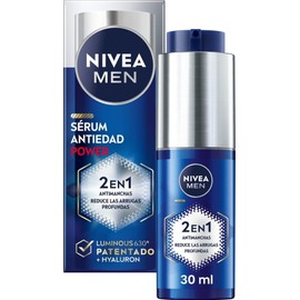 NIVEA MEN Power Anti-Ageing Serum 2-in-1 Anti-Wrinkle and Anti-Wrinkle (1 x 30 ml), Moisturising Face Serum with Luminous 630 for Men, Anti-Stain Serum with Hyaluronic Acid