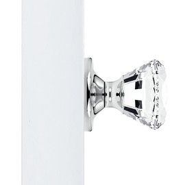 Kobelle- Diamond Round Brilliant Crystal Door Knobs Polished Chrome Round Rosette Dummy Chrome