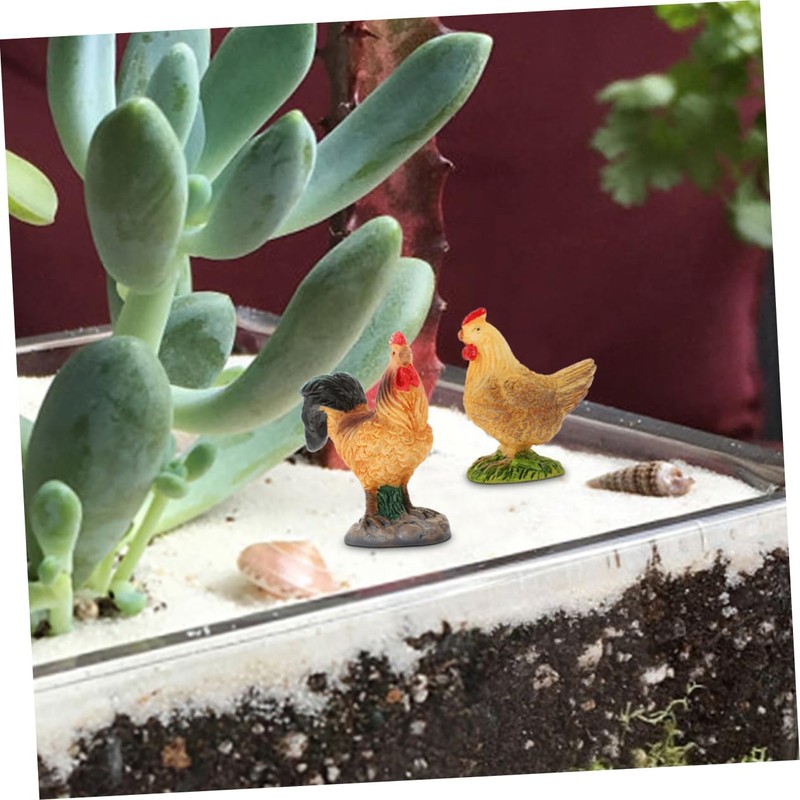 Outanaya 6Pcs Mini Chick Figurines Lifelike Rooster Hen Models for