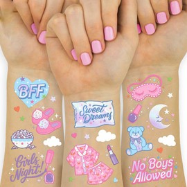 Sleepover Party Temporary Tattoos for Girls - 52 styles | Pink Birthday Party Supplies, Girls Movie Night Goodie Bag Favors, Cute Bday Decorations, Easter Basket, Stocking Stuffer (Sleepover)