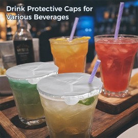 100 PCS Drink Protective Caps, Drink Covers for Beverage Cocktail Protection, CPP Composite Paper Lids Keep Cup Items from Getting Into Drink Cups, Fits Most Cup Sizes