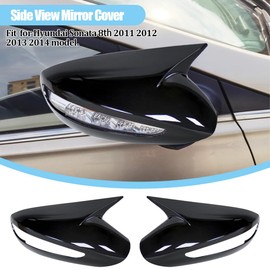 Side Mirror Covers for Hyundai 8th Gen Sonata 2011 2012 2013 2014 Accessories Ox Horn Side Mirror Cover Side Door Rearview Mirror Cover Exterior Decoration(With Turn Signal,Glossy Black)