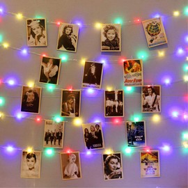 HXWEIYE 120LEDs Multicolor Photo Clips String Light, 40Ft Fairy Light with 52 Clear Clips & 10 Hooks on Wall, Timer & 8 Modes USB Powered Copper Wire String Light for Hanging Picture, Bedroom Party