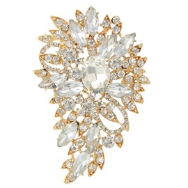 Ever Faith Wedding Flower Leaf Brooch Pendant Inspired Austrian Crystal Jewelry for Women Gold-Tone