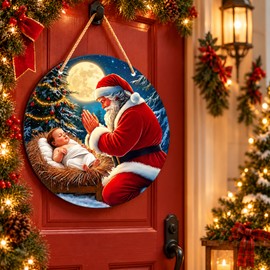  Christmas Santa Claus and Baby Jesus 2D Wooden Hanging Decoration for Doors and Walls
