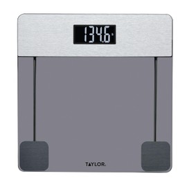 Taylor Digital Glass Bathroom Scale, Scale for Body Weight, Digital Weighing Machine for People, Tinted Glass and Brushed Stainless Steel Accents, 440 lb Capacity, Vanishing LED, Tinted, Clear