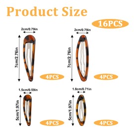 Giantree Pack of 16 Metal Hair Clips, 4 Sizes Snap Hair Clips, Women's Hair Clips, Children's Hair Clips, Bang Hair Holder, Hair Accessories for Children and Girls