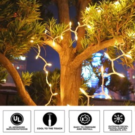 Vigdur 2 Pack 21ft White String Lights with 100 Bulbs on White Wire Cord, UL Approved for Indoor/Outdoors Use, Connectable 120V Clear Outdoor Lights for Xmas Patio Home Party Garden Decor (2 Packs)