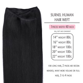 SURNEL Weft Hair Extensions Human Hair 14 inch Weave Hair Extensions Jet Black Hair Extensions Sew in Double Weft Human Hair Extensions 80G(W#1,14)
