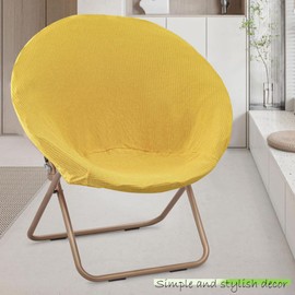 Buenanir Saucer Chair Covers Stretch Round Moon Saucer Chair Cover Slipcovers Jacquard Foldable Saucer Chair Cover Cozy Chair Slipcovers Protector for Bedroom 2 Pieces Yellow