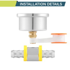 MEASUREMAN MEASUREMAN 0-15 Psi Glycerin Filled Fuel Pressure Gauge, 1.5” Dial, 304 Stainless Steel Case, 1/8” NPT Center Back Mount, with 3/8” Fuel Line Adapter, Copper Tube & Fittings, Red Aluminum Pointer