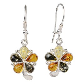 Sterling Silver Baltic Multicolored Amber Kidney Hook Earrings"Bindi"