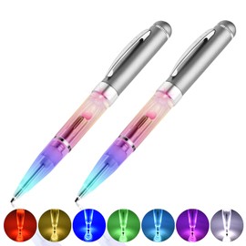 Yacig Pen With Light, 2pieces Light Up Pen,Battery Powered Light Color Changing Ballpoint Pens 7 In 1 Multicolor Lighted Tip Pen Glow Pen Lights for Writing in The Dark