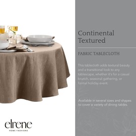 Elrene Home Fashions Continental Solid Texture Water, Stain & Wrinkle Resistant Tablecloth, 70" Round, Taupe