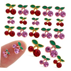 Healvian 160pcs Cherry Nail Charms Premium Rhinestones Decorations for Women Nail Art Supplies Unique Manicure Gems Eye-catching