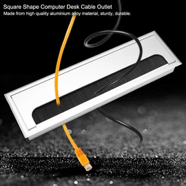 Cable Square Outlet, Aluminum Alloy Table Rectangle Wire Grommet Hole Cover Outlet Port with Black Brush Cables Metal Management Box for Office Desk Cord Organizer (L)