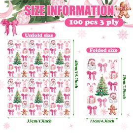 Janlaugh 100 Pcs Pink Christmas Elements Napkins 3 Ply Disposable Hand Towels for Bathroom Paper Napkins Guest Decorative Paper Hand Towels for Bathroom Christmas Wedding Decor