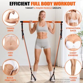 KUTIZE - Kit de barra de pilates con bandas de resistencia, equipo multifuncional de 3 secciones con hebilla de ajuste de metal, barra de resistencia 