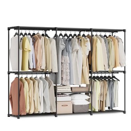SONGMICS Portable Closet, Freestanding Closet Organizer, Clothes Rack with Shelves, Hanging Rods, Storage Organizer, for Cloakroom, Bedroom, 80.7 x 17.1 x 65.4 Inches, Black URYG035B01