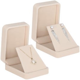 LETURE 2 Pieces Velvet Jewelry Gift Boxes for Necklace Pendant Earring Bracelet, Small Jewelry Storage Display Case for Christmas Wedding Engagement Birthday Anniversary (Apricot)