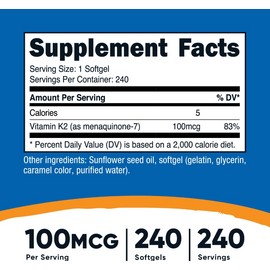 Nutri.cost Mk-7 Vitamin K-2 100 mcg 240 Capsules Exp