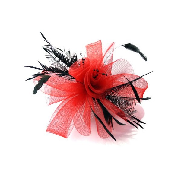 Caprilite Fashion Red Butterfly Black Feather Wedding Ascot Fascinator on Comb Hat Hair Accessories