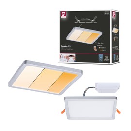 Paulmann Areo 93100 LED Panel Recessed Panel IP44 175 x 175 m 3-Step Dim Square Including 1 x 13 W Dimmable Warm White Chrome Matt Plastic Ceiling Light 2000 K