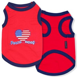 Parisian Pet 4th of July Dog T-Shirt - Embroidered Peace Love Woof 100% Cotton, Independence Day Dog Shirt - Breathable Dog Clothes - Red Sleeveless Dog Shirts for Large Dogs - Pet Vest - 2XL