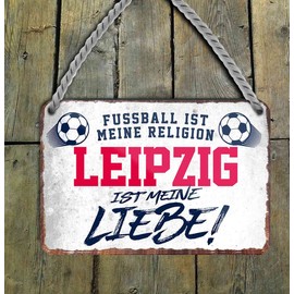 schilderkreis24 Football Sign "Football Religion Leipzig" Decorative Garage Item Sport Club Gift Idea Club Christmas Football Fan Lovers Enthusiasts 18 x 12 cm