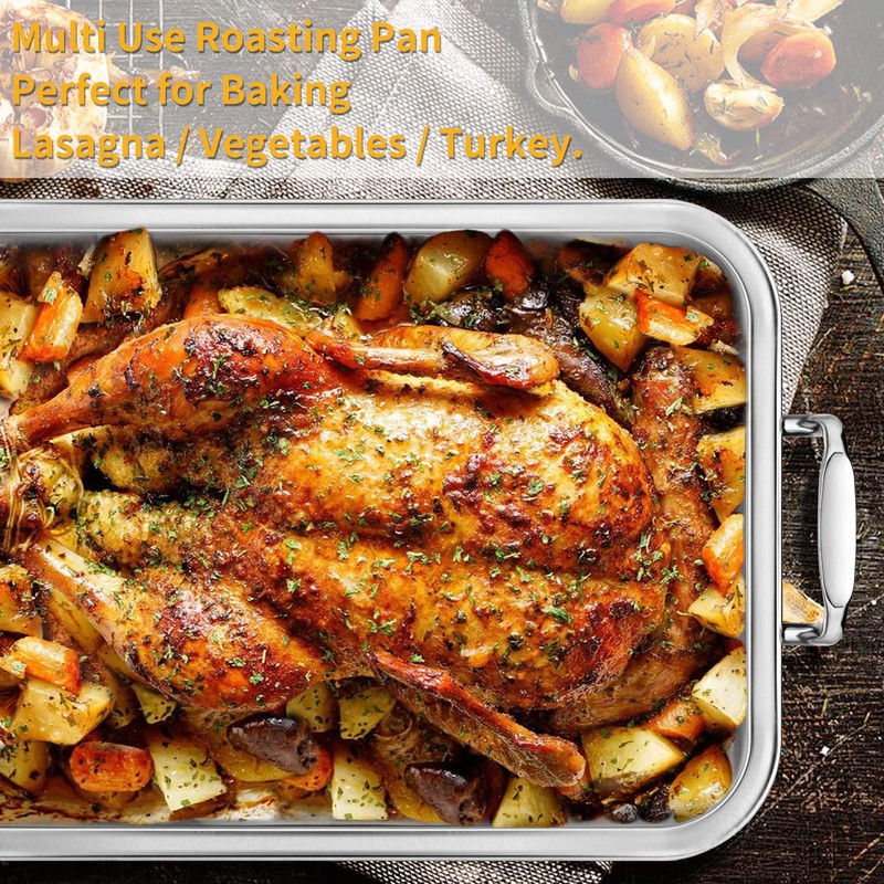 15 Inch Stainless Steel Roasting Pan with V-Shaped Rack and