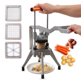 POP Commercial Grade French Fry Cutter Stainless Steel Vegetable and Potato Slicer Chopper and Mandoline Includes 1/4" and 3/8" Blades and 6 Wedge Cutter
