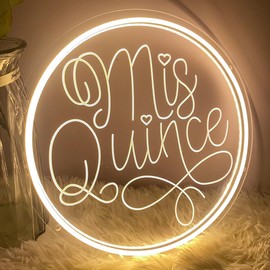 Mis Quince Fifteen Neon Sign For Wall Decor 3D Art Carving Design Indoor Bedroom Led Neon Signs Backdrop Flex Christmas Party Wedding Living Room Birthday Girl Boy Women Gift (Warm White,USB,30×30CM)