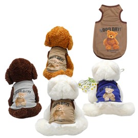 RIOSTUDIO Dog Clothes, Spring Summer, Dog Outfit, Summer, Tank Top, Cool, Bear Pattern, Breathable Mesh Vest, Bear Print, Sleeveless Vest, Dog Clothes, Small, Medium, Large Dog, Cat Clothes (⑤ Mocha