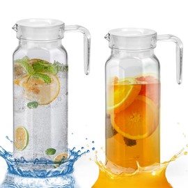 Water Jug, KYYGKY 2 Pack 1.1 Litre Plastic Pitcher with Lid, Clear Water Pitcher Transparent Water Carafe Jug Unbreakable Beverage Pitcher Fridge Jug for Hot Cold Water Ice Tea Coffee Milk Juice