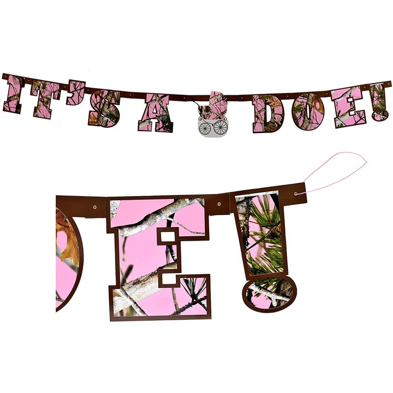 Pink Camo "It's a Doe" Banner Decoration (Each)