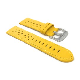 Bandini Mens Extra Long Leather Rally Strap - Breathable Perforated Racing Watch Band - Replacement Racer Rally Band for Classic and Smart Watch - Yellow 22mm XL Watch Band